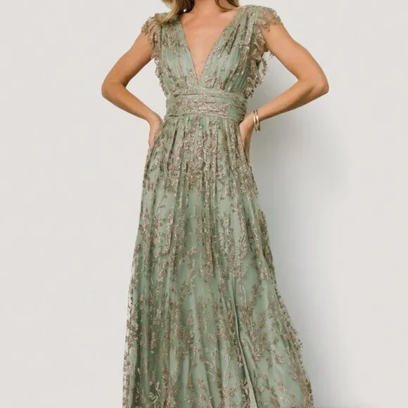 Baltic Born Arlene Shimmer Gown | Sage + Gold Size SS - Picture 2 of 5